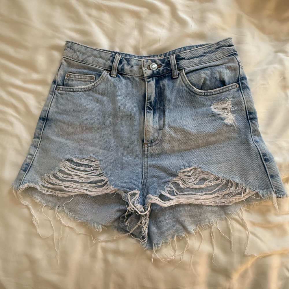 Topshop Ripped Denim Mom Shorts